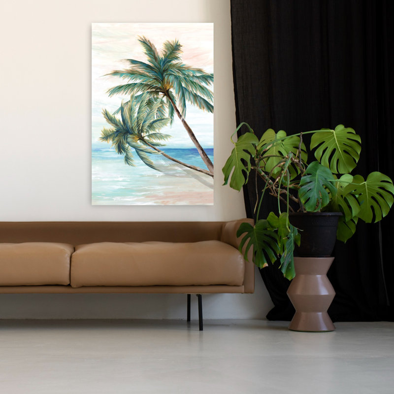 Hawaï, plage II, serein, vibrant, palmier abstrait, art côtier, H 48 po x l 32 po