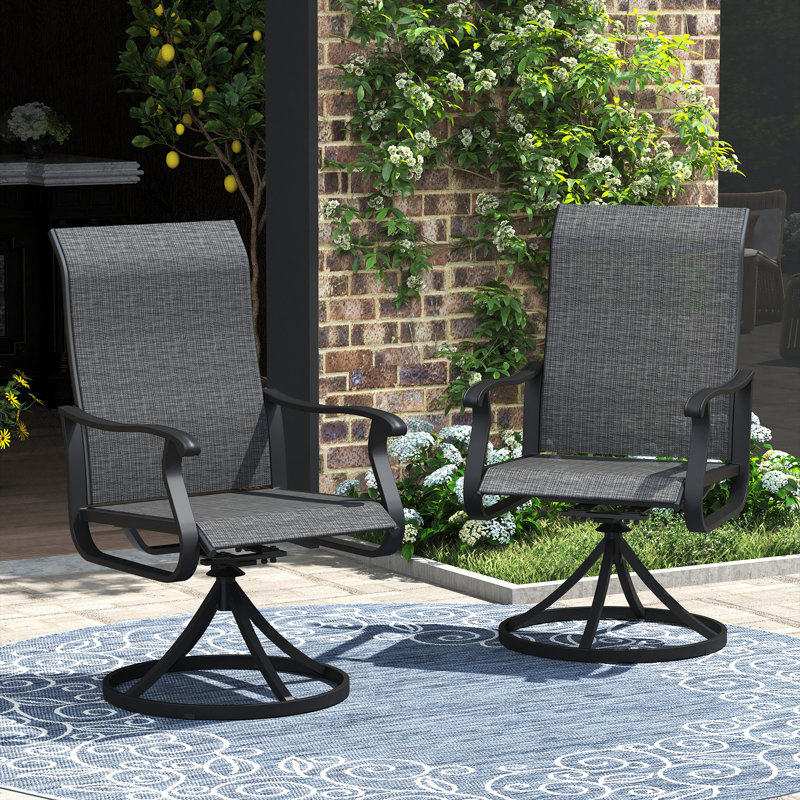 Chaises de salle à manger d'extérieur pivotantes en polyester enduit de PVC Elmar, Gris foncé