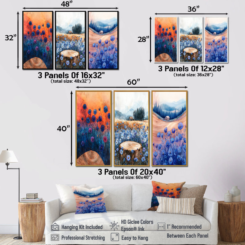 Cornflowers Garden At The Barn On Slide I - Cornflowers Wall Art Collection, H 40 po x l 60 po, Impression encadrée flottante