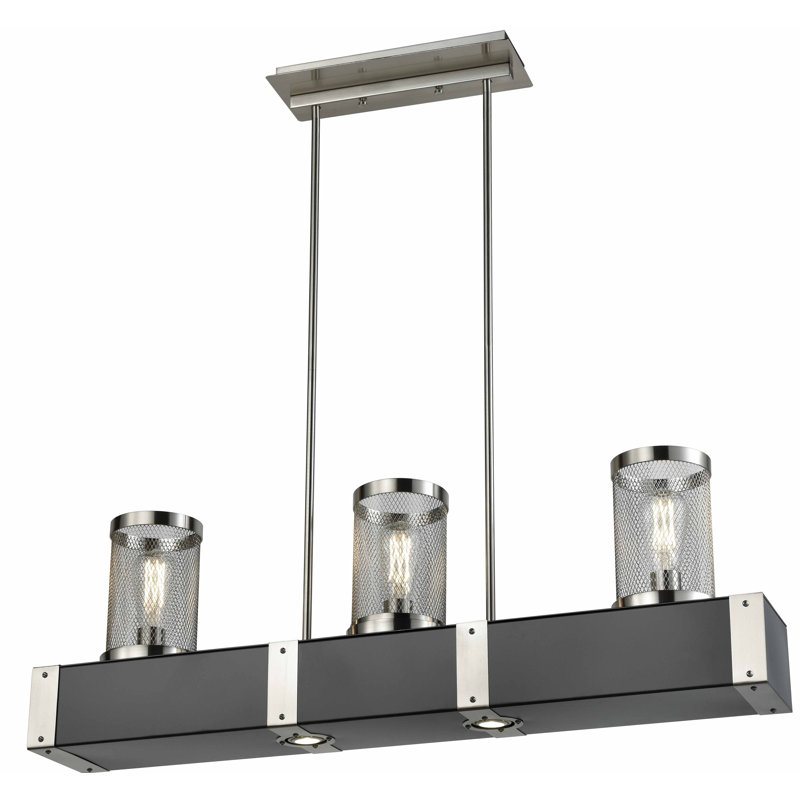 Luminaire suspendu linéaire pour îlot de cuisine 3 lumières Arcanum, Nickel satiné / graphite