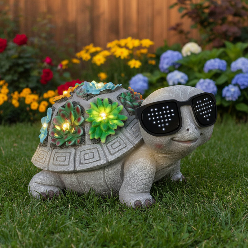 Statue solaire de jardin de tortue solaire avec lumières DEL rotatives «I Love U», plante d'extérieur succulente, veilleuse résistante aux intempéries