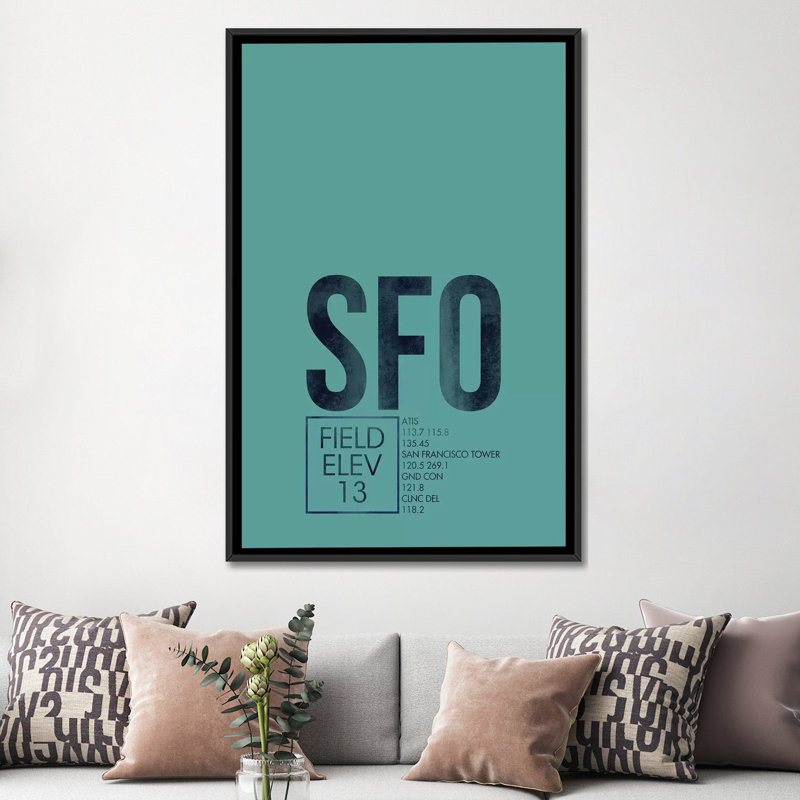 « air traffic control series’san francisco », art textuel sur toile, H 60 po x l 40po x P 1,5 po, Toile avec cadre noir