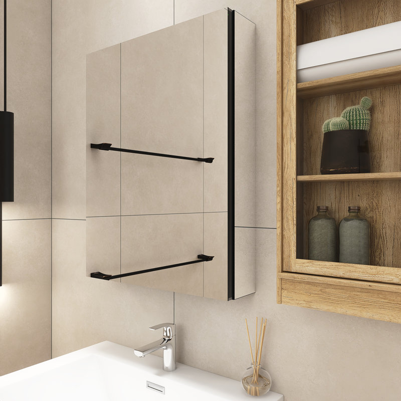 Miroir pour armoire à pharmacie Landseer, Noir / argent, H 26 po x l 20 po x P 5 po
