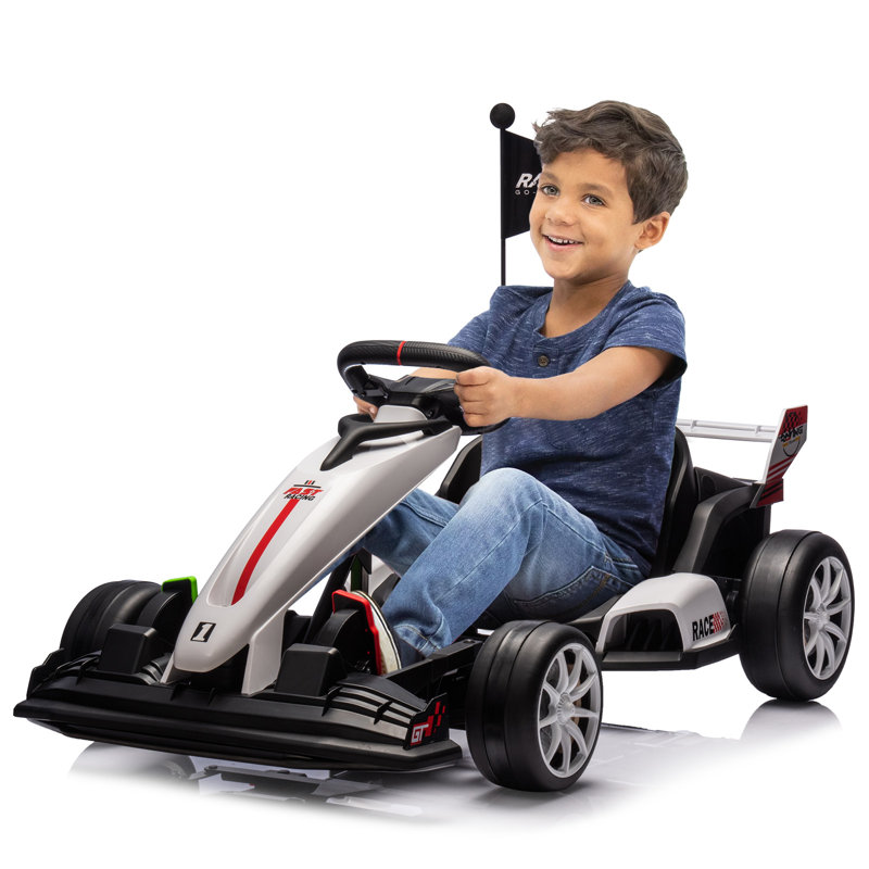 Kart électrique 24 V pour enfants de 3 à 8 ans avec moteur double 200 W, Blanc