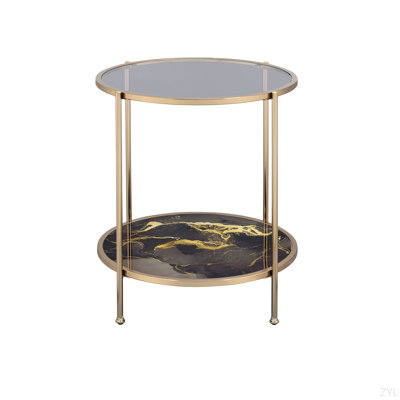 Table de bout en marbre noir, verre et champagne