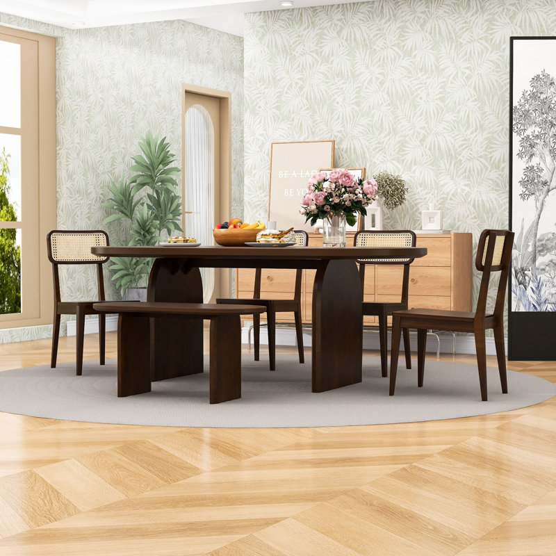 Bay Isle Home™ 6-Piece Wood Dining Set with Oval Table and Rattan