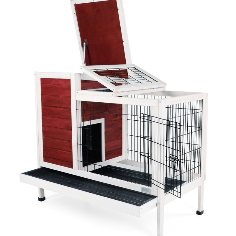 Lapin rouge en bois massif - Spacieux, facile à nettoyer avec cage en bois pour animal de compagnie amovible, moustiquaire