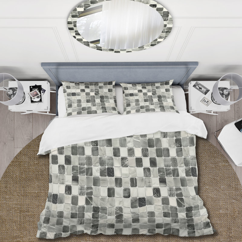 Ensemble de housse de couette gris Midcentury Mosaic - Midcentury, Housse de couette très grand + 2 taies décorativ