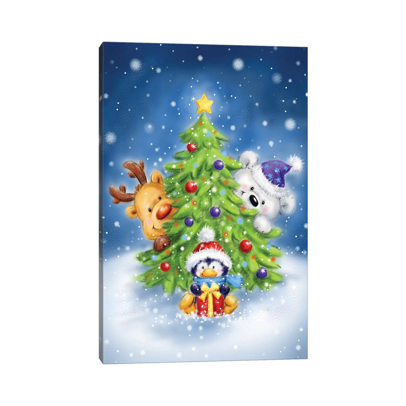 Penguin Reindeer And Polar Bear by MAKIKO - Wrapped Canvas Painting, 20.32 cm H x 30.48 cm W