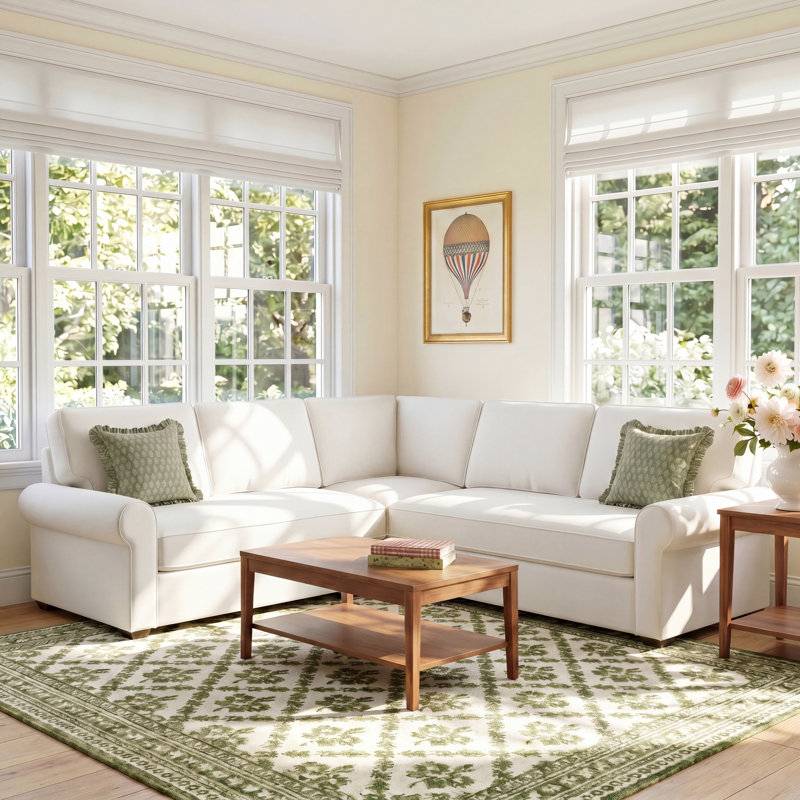 Porter Upholstered L-Sectional, Drusky Moonglow Sustain® Basketweave