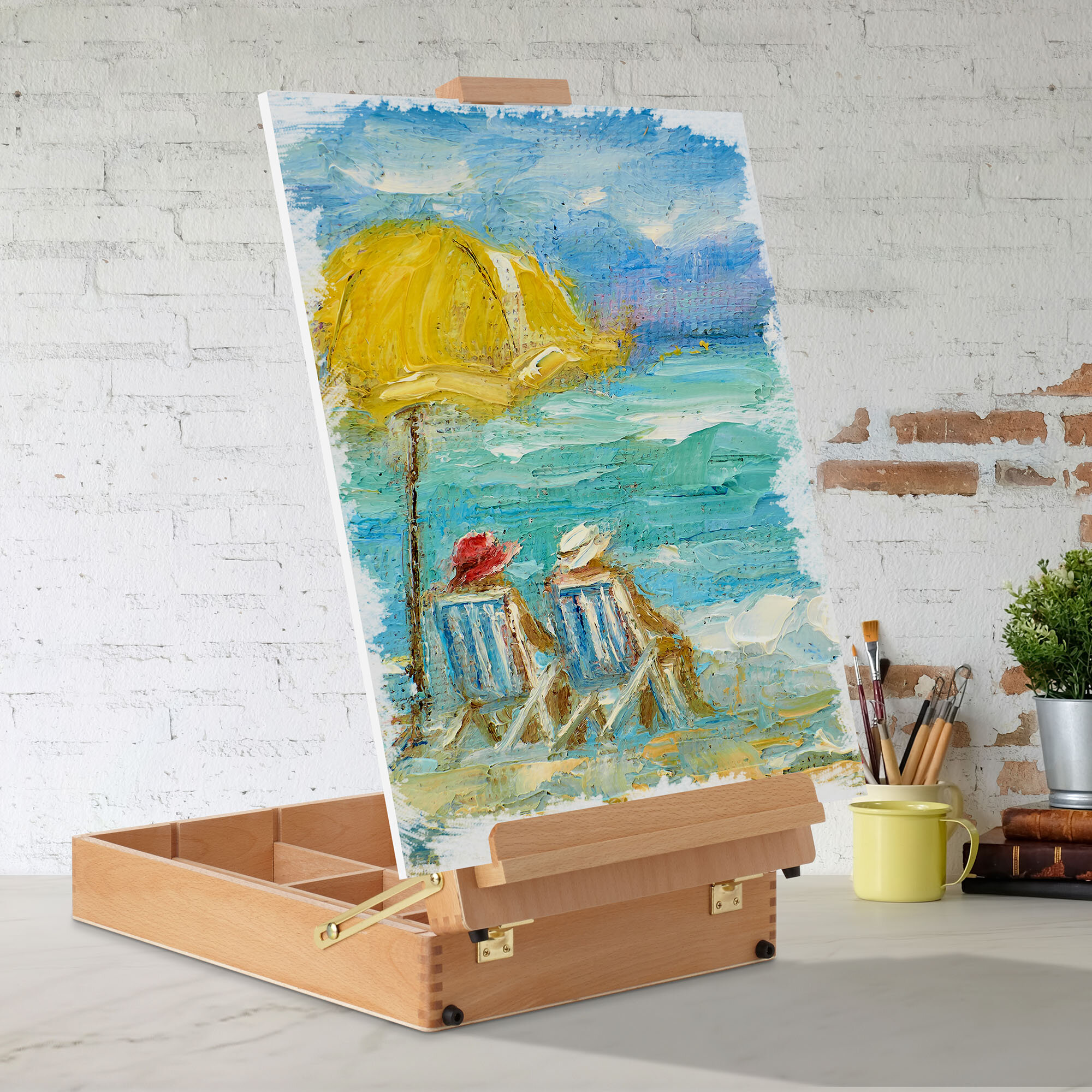 Artistik Wood Desk Table Easel - Handcrafted Beechwood Desktop Easel & Wooden Art Tabletop Box for Drawing, Painting, and Sketching | with 3 Front