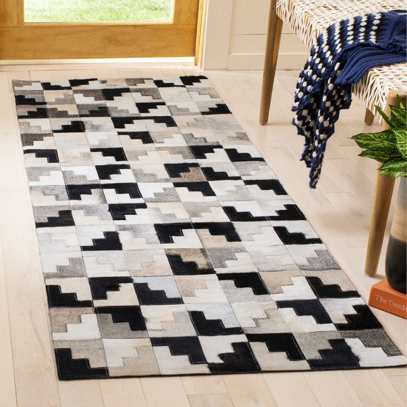 Stasia Hand Woven Leather Geometric Rug, Runner 2'3" x 7'