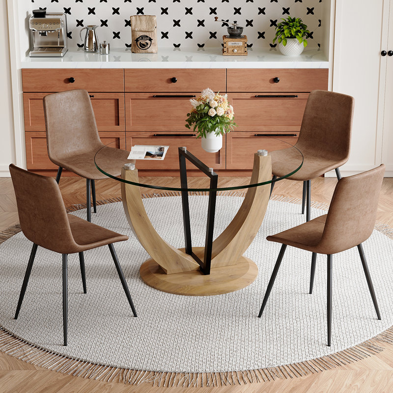Round Dining Table Set, 5 Pieces: Table, 4 Chairs