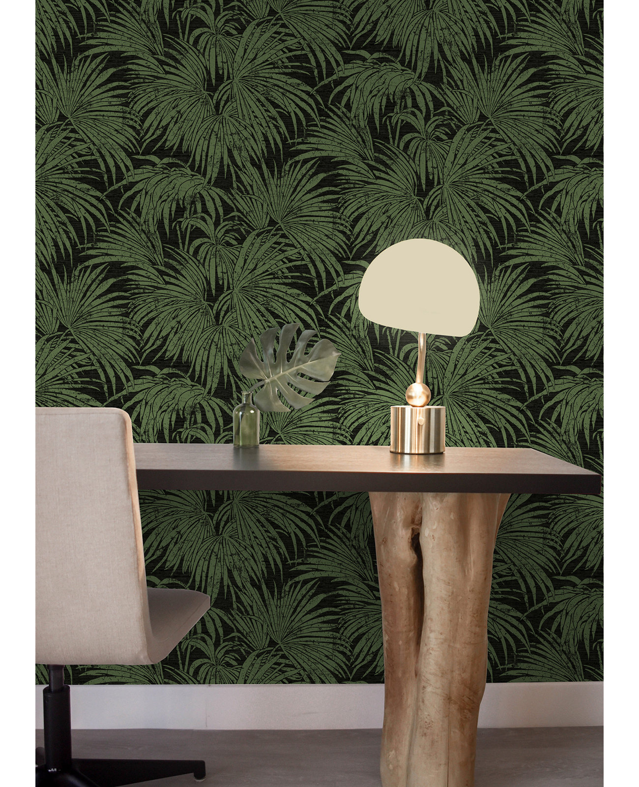 Palm Peel and Stick Wallpaper Roll, Black/Green