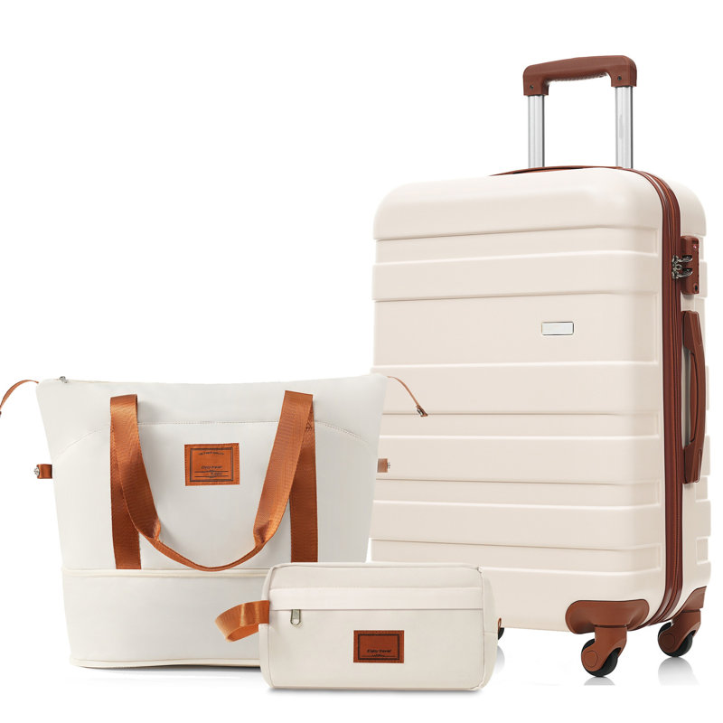 Ensemble de bagage 3 pièces - Valise à carreaux 24 po avec sac de voyage TSM