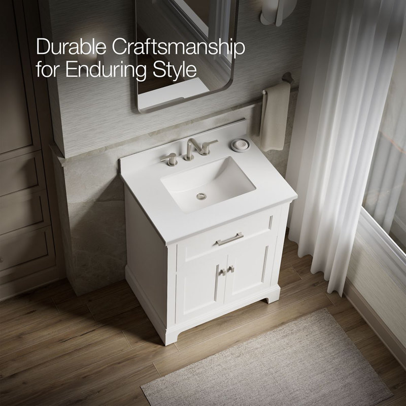 Charlemont 30 In. Bathroom Vanity Cabinet With Sink And Quartz Top, White, Brushed Nickel, 30"