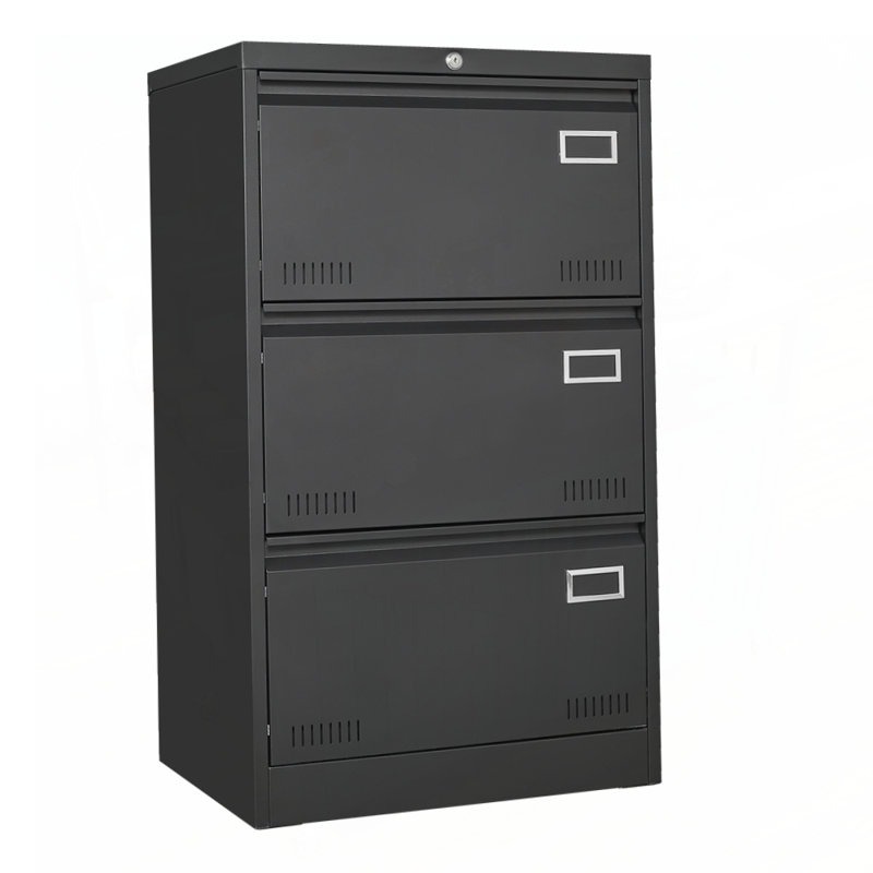 Spacious 3-Drawer Lateral File Cabinet with Lock, for Organizing and Securing Documents in Home or Office Settings., Black