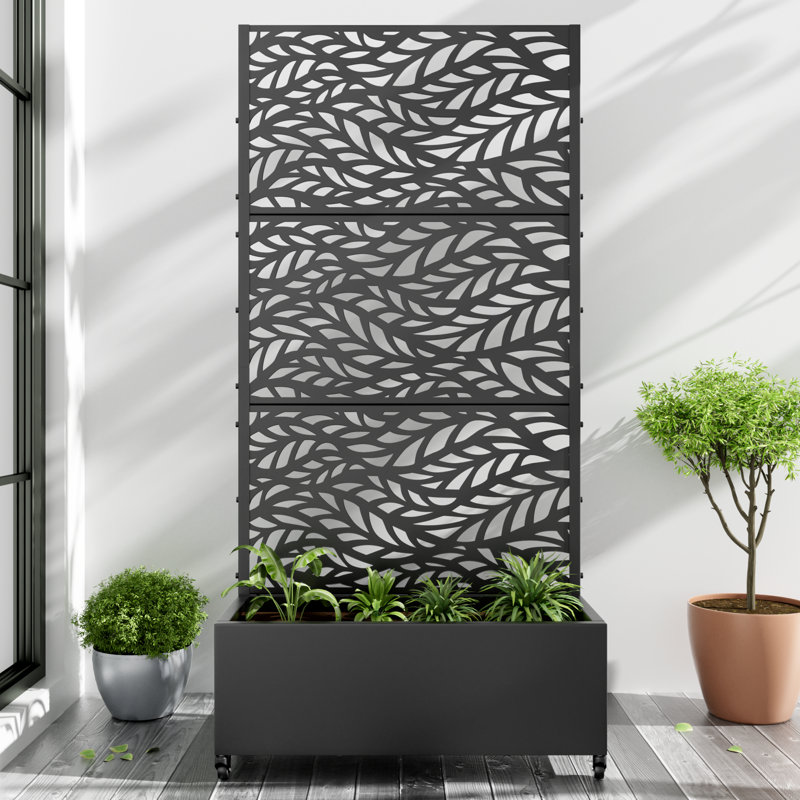 Eddison Galvanized Metal Planter Box with Trellis and Wheels, 72" H x 35" W x 16" D, Black, Set of 1
