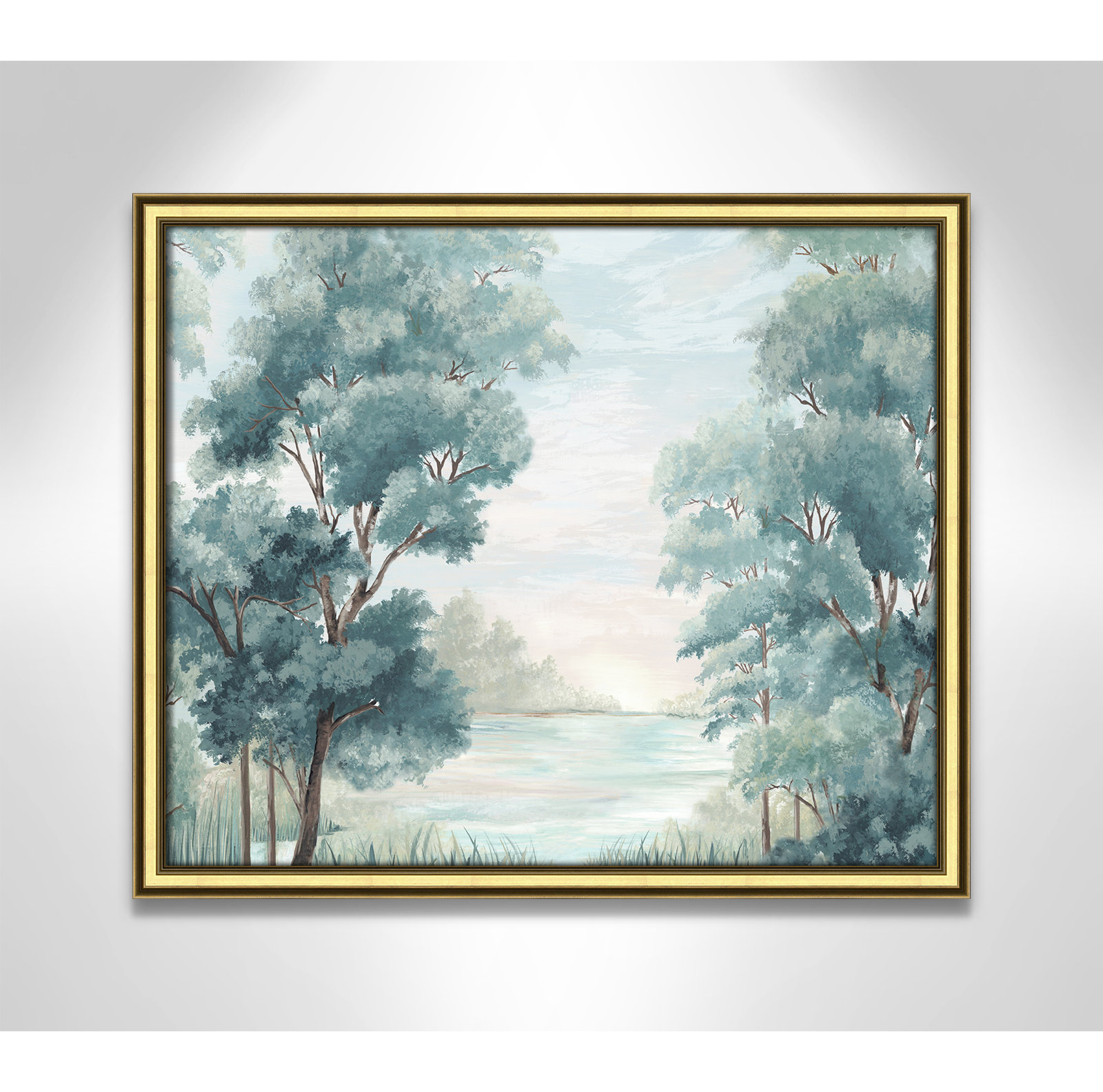 LeeRoy "Calm Forest River" Painting, 17.25" H x 20.25" W x 0.87" D, Gold Framed