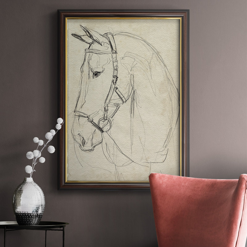 «Horse In Bridle S croquis II», toile encadrée de qualité supérieure - prête à être accrochée, H 27 po x l 18 po x P 2,5 po
