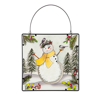 L bonhomme de neige et mésanges - impression sur verre