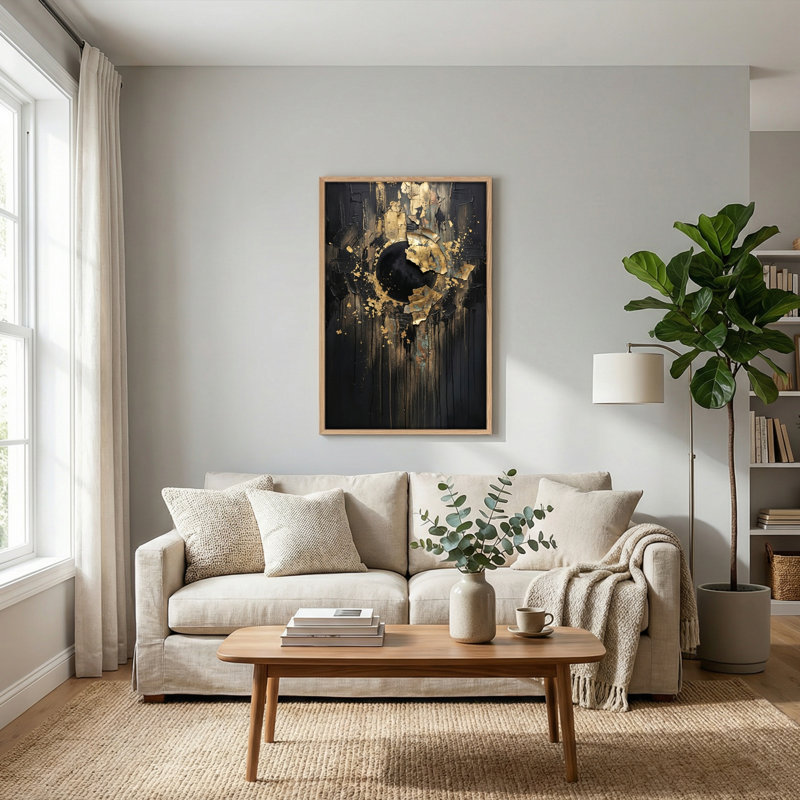 Ensemble de 1 tableau abstrait doré sur toile, 24"H x 18"W, Natural