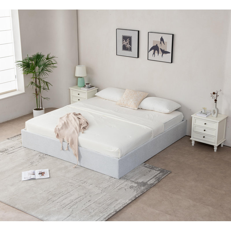 Lit de rangement relevable Braud, Blanc cassé, Roi