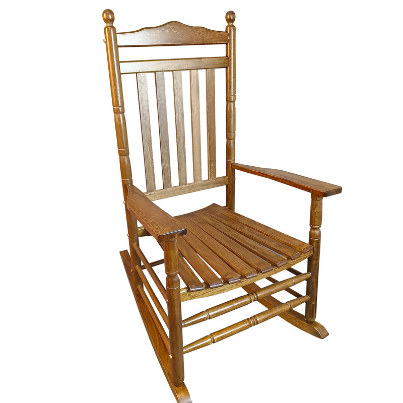 Adult Balcony Porch Rocking Furnishings, Solid Hardwood Built, Comfortable Wide Seat & , Slatted Back, Simple Assembly Procedure, 280lbs Load Capacity, Oak Chair In Wood, Finish, And Armrest For