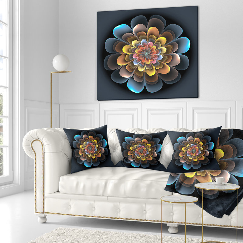 Coussin de fermeture à fleurs fractal, 16 po x 1 po, Coussin décoratif