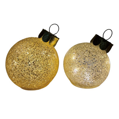 Set of 2 Glass Light Up Glitter Ornaments for Christmas Tree Decor - Battery Operated, Prelit Indoor Decorations - Perfect for Gift Giving and Hostess Gifts - Sparkling Holiday Charm!