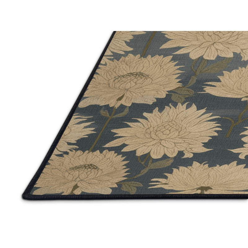 Tapis gris botanique lavable à la machine, Rectangle 2 pi x 3 pi