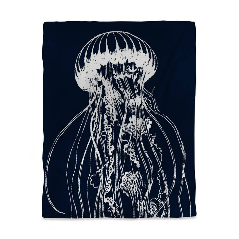 Polyester Sateen Duvet Cover, Twin Duvet, Blue White Jellyfish Illustration