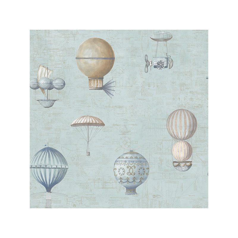Nostalgie Steampunk Air Balloons 33' L x 21" W Wallpaper Roll, Metallic Silver/Gray/Beige