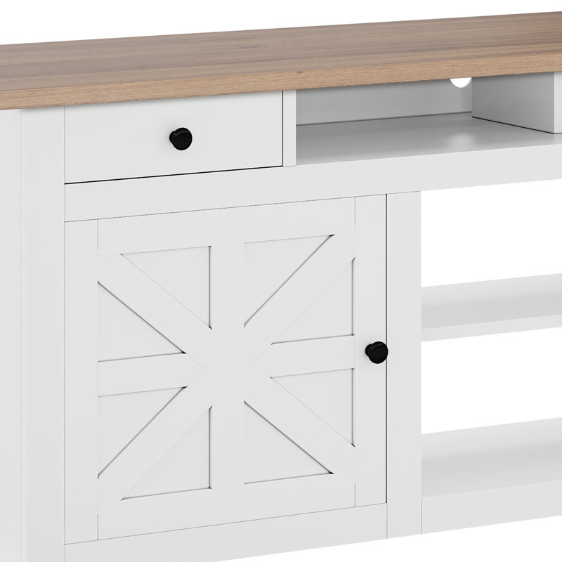 Meuble télé 70 po pour téléviseur de 80 po ou moins avec prise de courant, Blanc, 25.6" H x 70" W x 15.5" D
