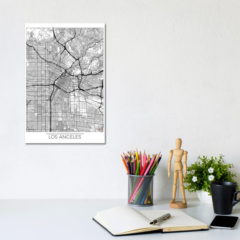 Los Angeles Minimal Urban Blueprint Map by Hubert Roguski - Wrapped Canvas Print, 20.32 cm H x 30.48 cm W