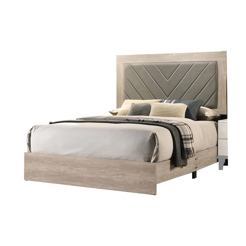 Queen Bedroom Furniture With Cream Finish, Gray Headboard, Rubberwood Modern Bed, Color, Headboard For, Cream