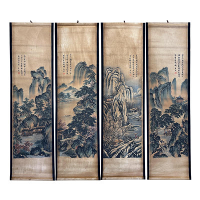 Grand ensemble de 4 peintures murales chinoises classiques pour la décoration de chambre