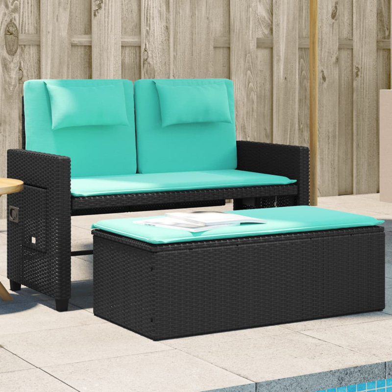 Banc de patio inclinable avec coussins vidaXL, Bleu et noir