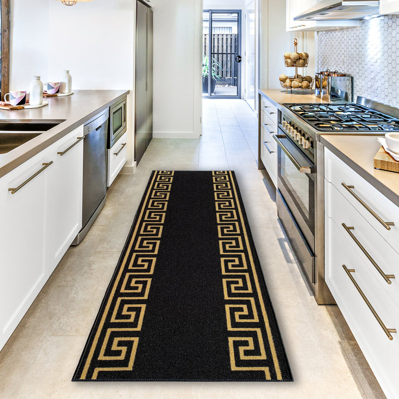Forestview Geometric Tufted Black/Gold Area Rug, Rectangle 2'7" x 8'