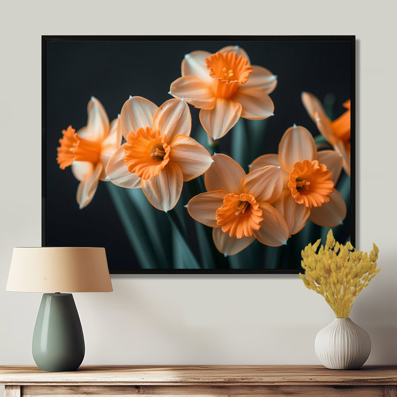 Gaige - jonquilles, impression d'art mural, H 12 po x l 20 po, Cadre flottant noir