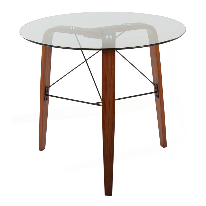 Trilogy Mid-century Modern Round Dinette Table in Wood With Clear Glass Top By Corrigan Studio®, Walnut
