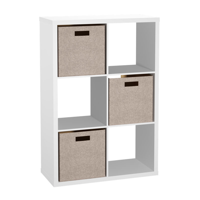 Decorative 6 Cube Bookcase With Fabric Bins, Tan