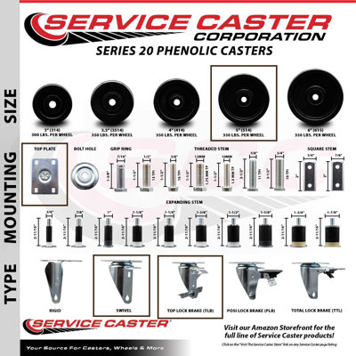 4 Piece Phenolic Wheel Caster Set