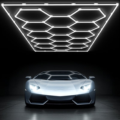 Modern Hexagon LED Ceiling Light with 15 Girds, DIY Honeycomb Design for Garage, Studio, Gym or Game Room