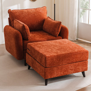 Rexulqo 42.5'' Oversized Accent Chair with Ottoman,All Seats Storage,Chenille Big Armchair,24.5'' Deep Seat,2 Throw Pillows,Reading Chair,Lounge Chair For Living Room,Bedroom ,Office,Green