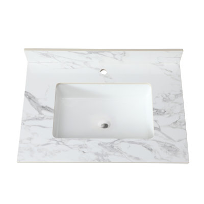22.19 In Deep Bathroom Vanity - Sintered Stone White With Rectangular Ceramic Sink Fits Various Styles Backsplash Included Tops 31"X22" Elegant And Choice