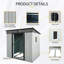 Remise de rangement extérieure en métal 6 pi x 5 pi avec portes coulissantes verrouillables et plaque transparente pour le jardin (noir et blanc)