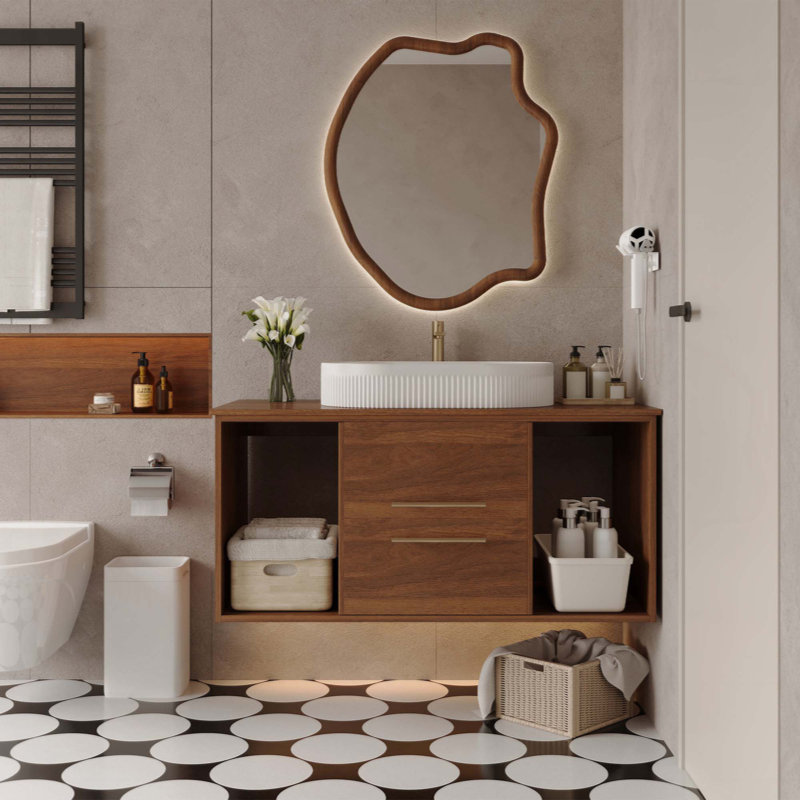 Meuble-lavabo mural moderne avec meuble-lavabo flottant en céramique massif
