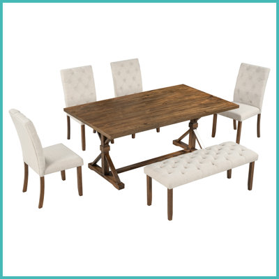 Retro 6-Piece Farmhouse Dining Table Set With Bench -  Red Barrel StudioÂ®, 4201D9551F964B39A74B74AB56EBE89A