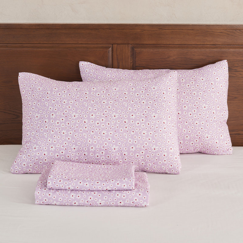 Ensemble de draps 4 po Gogreen, Ensemble de draps pour lit double avec 2 taies d'o, 14 - Fleur mauve